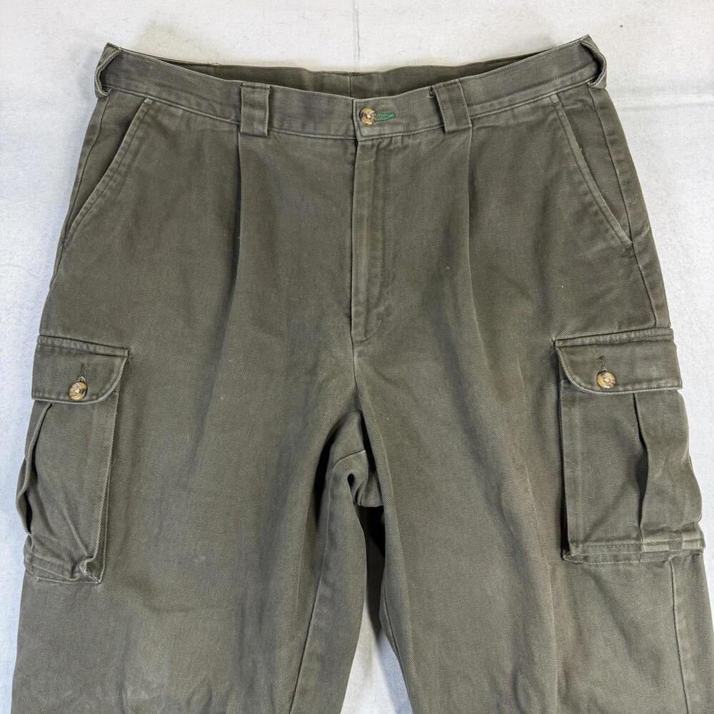 Vintage Tommy Hilfiger Cargo Pants Mens 36x30 Olive Green Pleated Twill 90s - Picture 2 of 8
